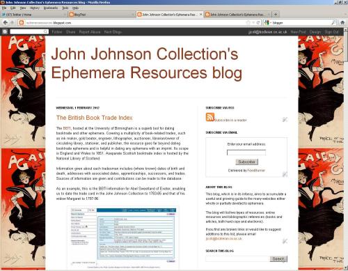 JJ Ephemera Resources blog at Feb 1 2012