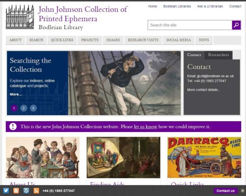 Screen shot of new John Johnson Collection website